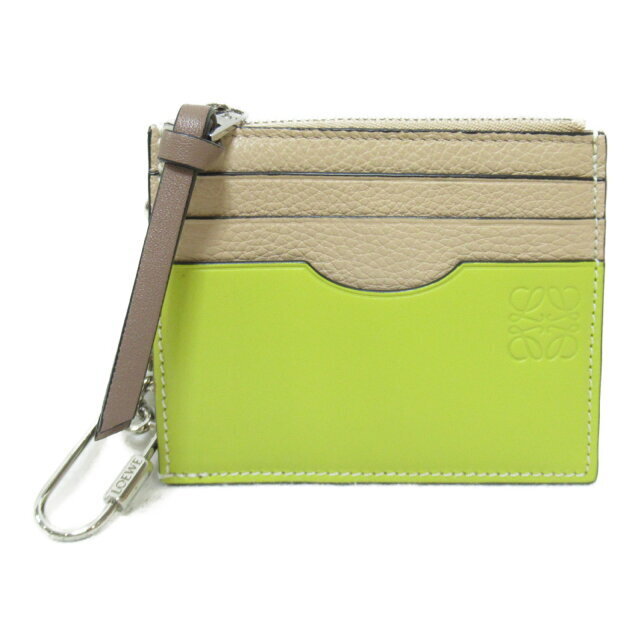 Loewe Square Wallet Card Holder Chain Leather Beige Yellow
